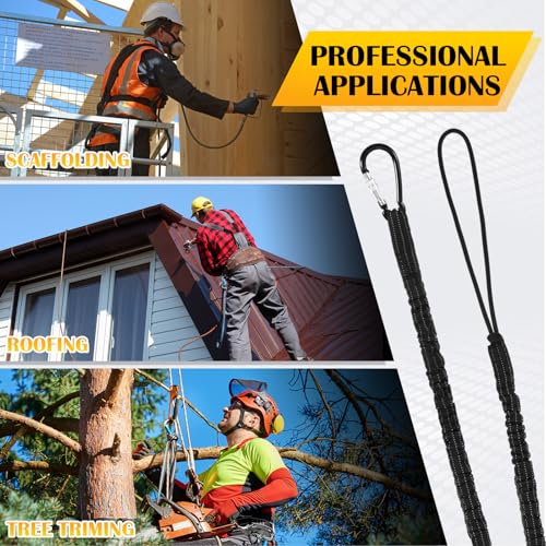 Image of LEIFIDE 60 Pcs Tool Lanyard Standard Length Safety Tool Leash 17.6lb 8kg Tough Adjustable Fall Protection Tether with Aluminum Screw Lock Buckle, Shock Cord Stopper and Retractable Loop End, Black