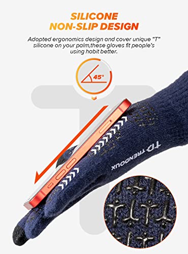 Image of TRENDOUX Merino Wool Winter Gloves for Men Women, Cold Weather Warm Touchscreen Unisex, Non-Slip, Knit Elastic Cuff
