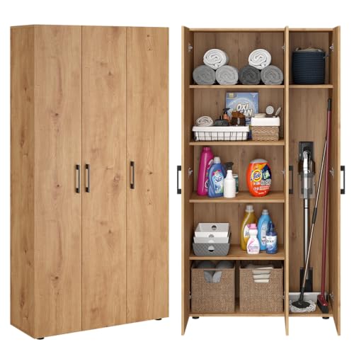 Bellamio Apol Mehrzweckschrank Eichenoptik – Besenschrank 90 cm...