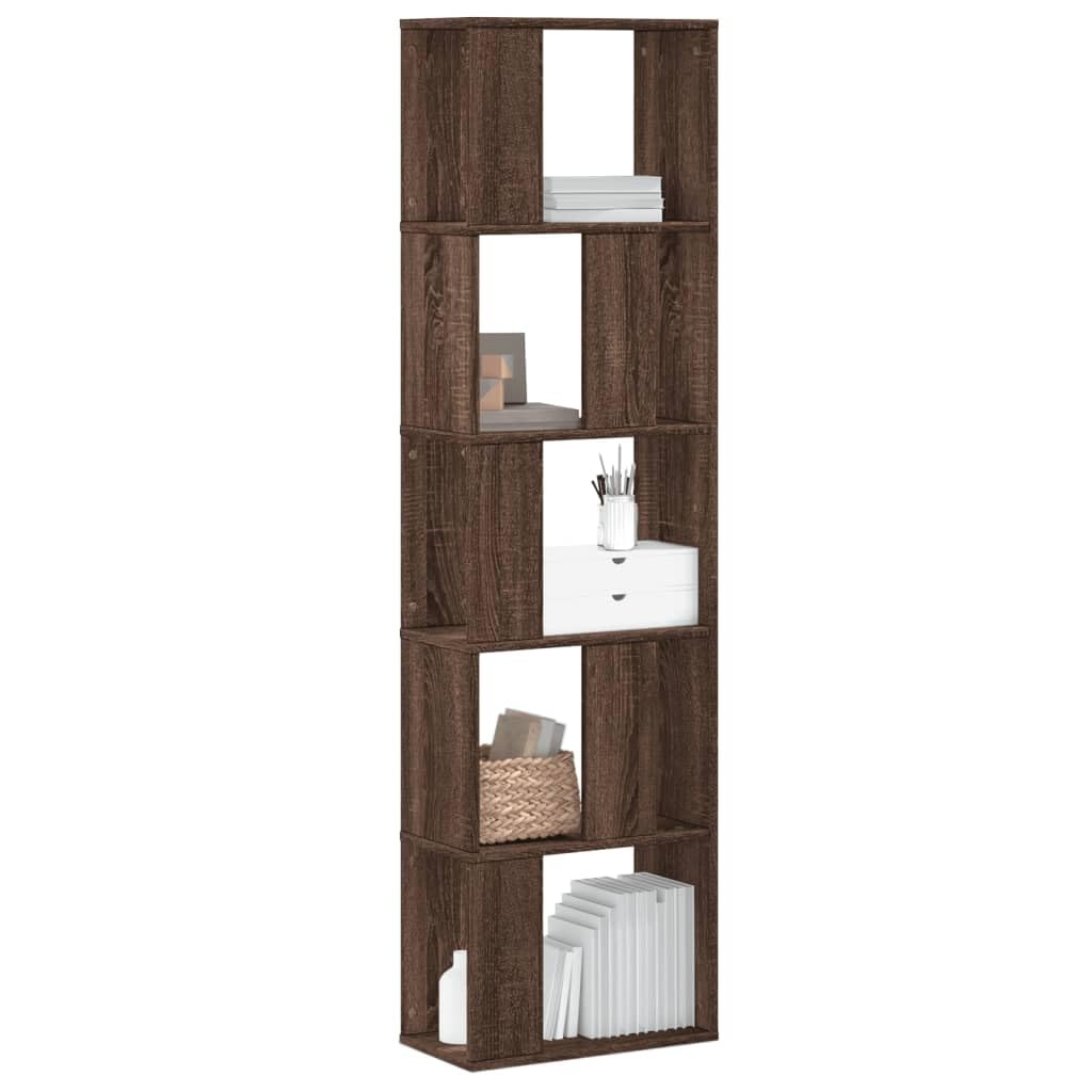 Bücherregal 5 Böden Braun Eichen-Optik Holzwerkstoff 45 x 23,5 x 162,5 cm für Bücher Akten Ordner, als Standregal und Raumteiler mit Stauraum