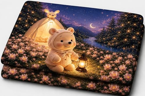 Image of RUMPS 7D Digital Printed King Size Bedsheet | Premium Microfiber Bedding Set with 2 Pillow Covers, Magical Night Teddy Bear & Tent Theme