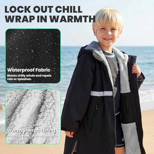 Image of Owntop Swim Parka Adult Kids | Waterproof & Quick-dry | 2-Way Zipper | Oversized Hooded Changing Robe for Beach Pool