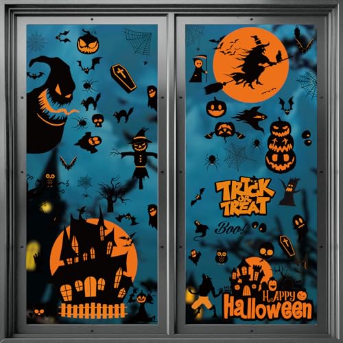 SLWOO Halloween Deko - 98 Stück Halloween Fensterbilder Selbstklebend,...