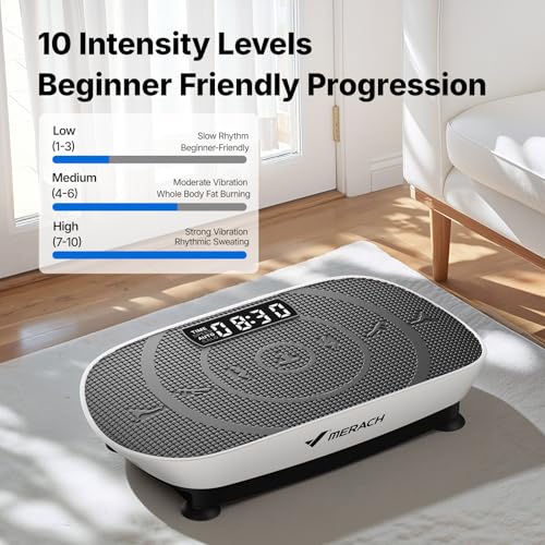 Image of MERACH Vibration Plate Exercise Machine, Curved Vibration Plate for Lymphatic Drainage Weight Loss, Vibrating Plate with Real-Time Calorie Tracking on LED Display, Workout Equipment for Home Women Men