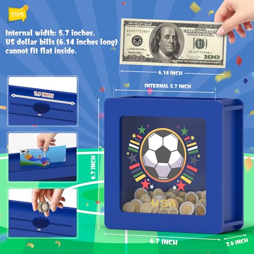Image of Summidate Wooden Soccer Money Box, World Cup Theme Piggy Bank for Kids and Adults, Personalized Football Savings Jar with Clear Window and DIY Stickers, Decorative Sports Gifts for Teenagers & Fans