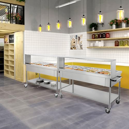 Rovsun FOOD WARMER-3 96Qt 1500W Electric Commercial Food Warmer, 12-Pan Steam Table 8Qt/Pan Stainless Steel Bain Marie W/Acrylic Shield Overshelf Undershelf Temperature Control & Lid thumb #7