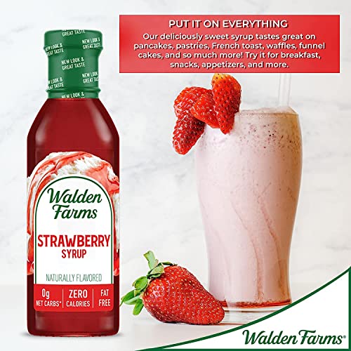 Walden Farms Strawberry Sugar Free Syrup For Pancakes, Waffles, French Toast, And Fresh Pastries, 0G Net Carbs, Calories, Fat, Or Gluten, Kosher Certified, 12 Oz Bottles, 2 Pack #TOP5