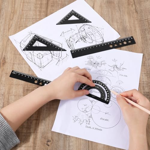 JIYIN Conjunto de 5 peças de régua de metal, conjunto de geometria de régua preta inclui réguas tria