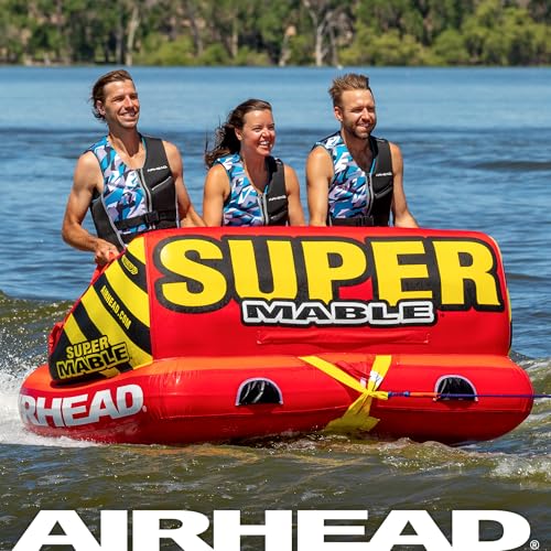 Airhead Mable Inflatable Towable Tube, 1-4 Rider Models, Dual Tow Points, Full Nylon Cover, EVA Foam Pads, Patented Speed Valve, Boat Tubes and Towables