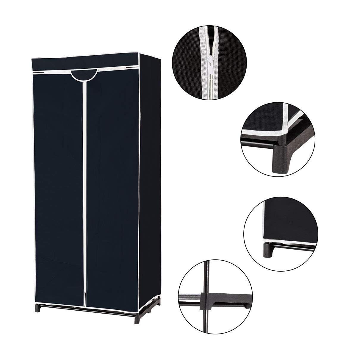 COSTWAY Armario de Tela Plegable 75x50x170cm Guardarropa Closet con Barra para Colgar Ropa Organizador Negro
