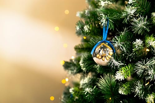 Marco Paul Vintage Nativity Scene Christmas Tree Baubles, 7 Pack Blue and White Ornaments - Image 6