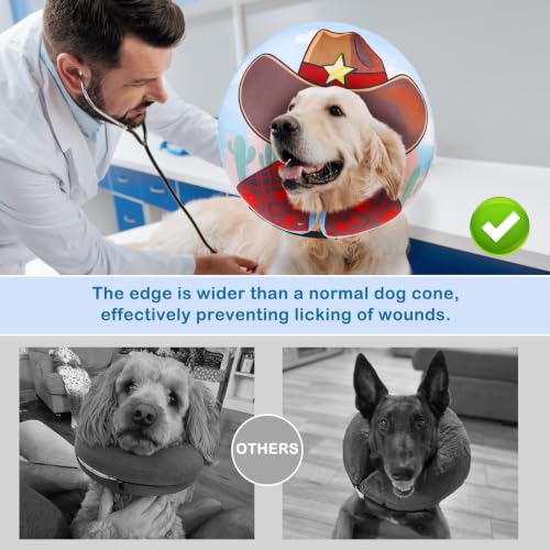 Image of SCENEREAL Dog Cone Alternative After Surgery Donut Collar, Soft Inflatable | Cone Collar for Dogs, Adjustable Pet Neck Donut E Collar Dog Recovery Collars to Stop Licking, Cowboy Print E-Collars, M