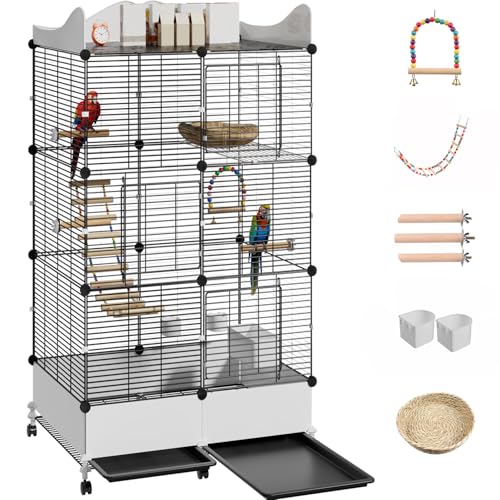 Encrypted Bird Cage Large Bird Cages 57-Inch, Top Storage Space, Bottom Splash Guard with Essential Bird Supplies – Durable & Spacious Aviary – Budgies & Cockatiels