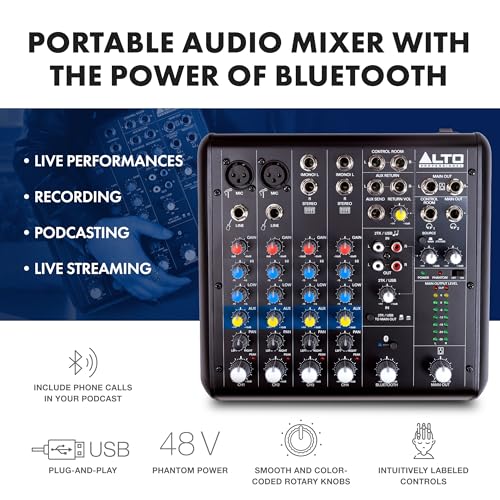 Image of Alto TrueMix 600 Audio Mixer with 2 XLR Mic Ins, USB Audio Interface and Bluetooth for Podcasting, Live Performance, Recording, DJ, PC and Mac
