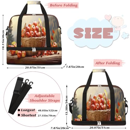 Travel Duffel Bags Apples Pattern Foldable Weekender Bags for Women with Shoes Compartment Waterproof & Tear Resistant Carry on Overnight Luggage Duffel Bag Shoulder Sports Tote Bag,B-7482
