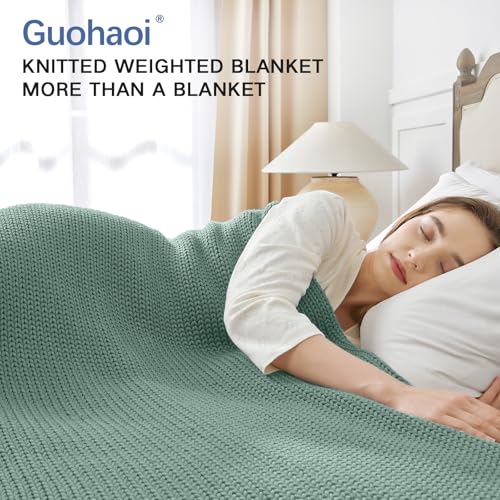 Guohaoi Knitted Weighted Blanket for Adults (Haze Green 60"x80" 17lbs) No Beads Cooling Throw Blanket for Hot Sleepers, Home Decor Breathable Chunky Knit Heavy Blanket Use on Queen/King Size Bed