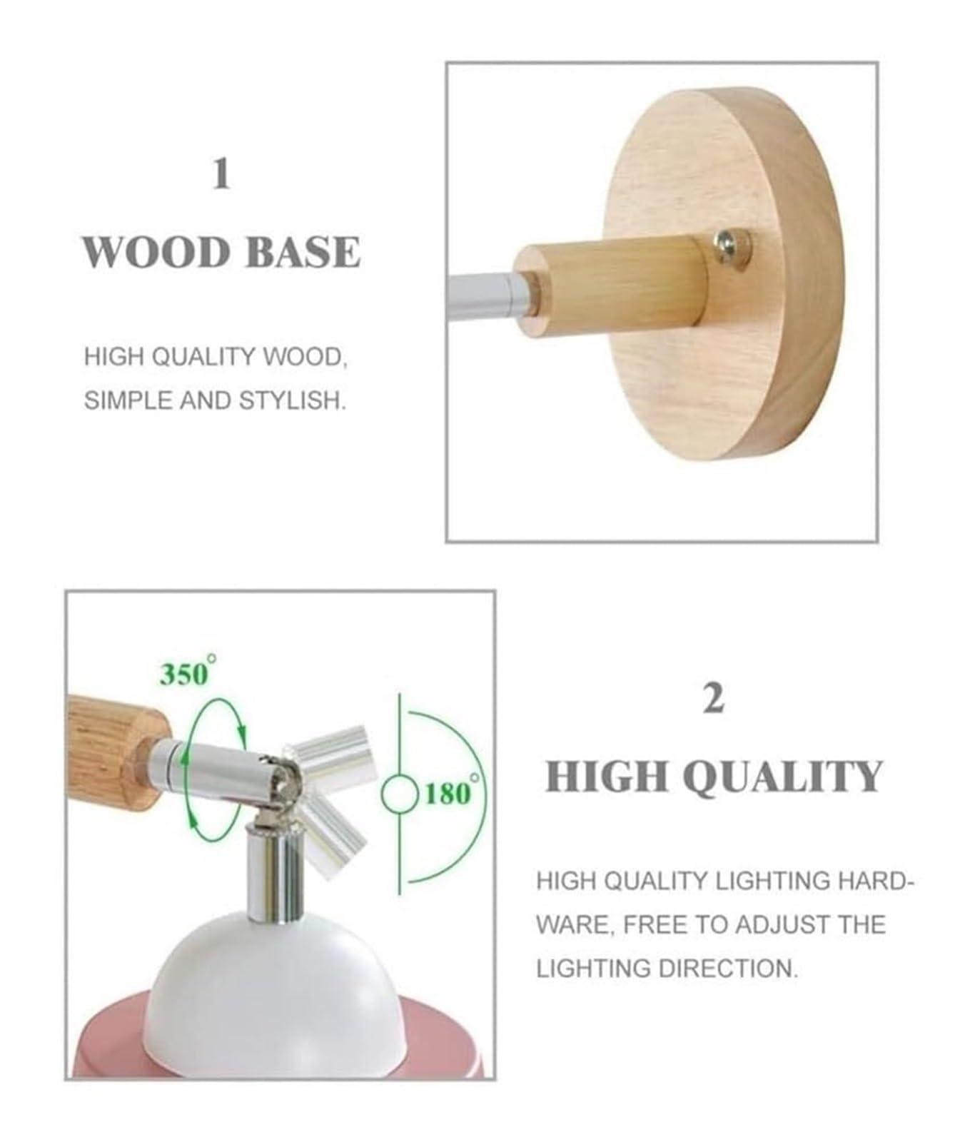 Nordic Minimalist Rotation Wall Lamp, Wood Metal Plug in Sconces W/Switch Mounted Light Fixture for Kids Bedroom Bedside Reading Living Room Corridor Hotel(Green)(D)