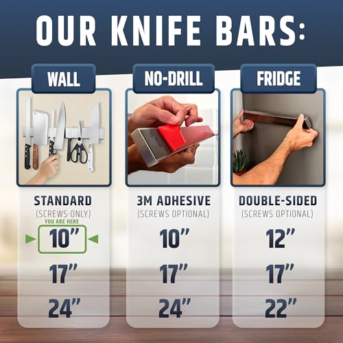 Image of HMmagnets Premium 10 Inch Stainless Steel Magnetic Knife Holder For Wall - Professional Magnetic Knife Strip - Space-Saving Knife Rack /Knife Bar With Powerful Magnetic Pull Force (Upgraded Version)