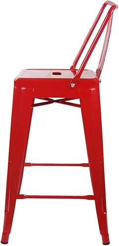 Miniatura 15 de GIA Taburete de metal con respaldo medio de 24 pulgadas de altura de mostrador con asiento de madera oscura, 1 paquete, color negro Negro -,Blanco