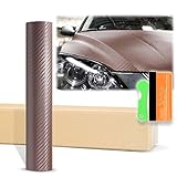 12'x60' (1FTx5FT) 3D Carbon Fiber Textured Brown Matte Flat Vinyl Wrap Auto Car Sticker Decal Film Sheet Bubble Free Air Release Technology with Tool Kit