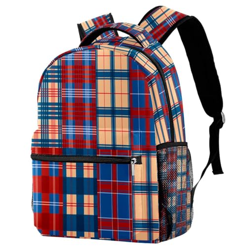 Sac à dos d'école écossais rouge et bleu pour fille et garçon voyage décontracté