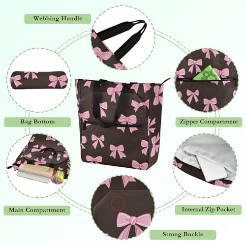 Decorative Kids Book Tote for Boys Girls Women, Elegant Bow Cute Cartoon Sturdy Heavy Duty Teacher Tote Bag Library Bag for School Shopping Travel Rainbow de tela para3