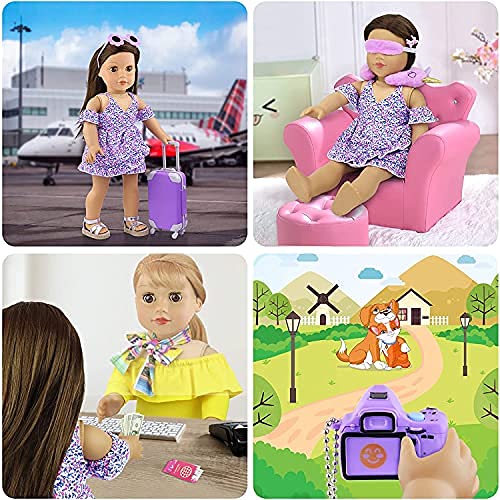 ZITA ELEMENT 16 Pcs American 18 Inch Doll Suitcase Set For Girl 18 Inch Doll Travel Carrier Storage, Include Luggage Pillow Sunglasses Camera Computer Cell Phone Pad,ect - View #2