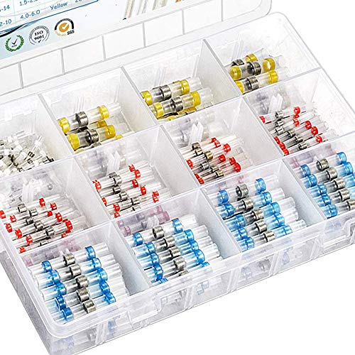 200PCS Solder Seal Wire Connectors, Camtek Heat Shrink Solder Connectors Solder Seal Butt Connectors Electrical Wire Terminals Insulated Waterproof Marine Automotive Copper Connectors Kit