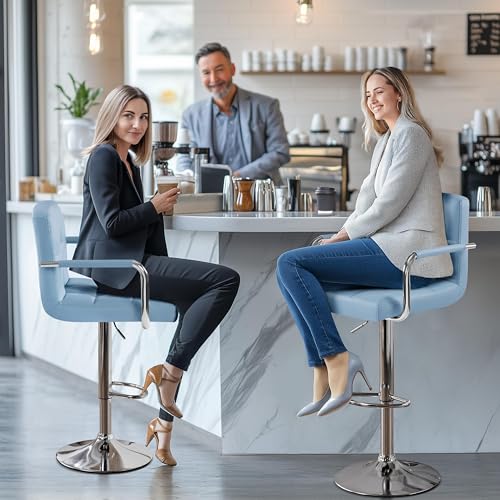 Image of Yaheetech Bar Stools Set of 4, Swivel with Backs, Adjustable Height, Blue
