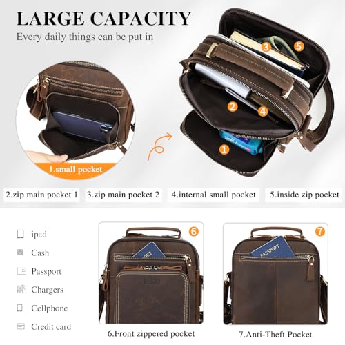 BAIGIO Small Leather Messenger Bag for Men Shoulder Bag Crossbody Vintage Handbag Man Purse for Ipad Travel Bussiness4