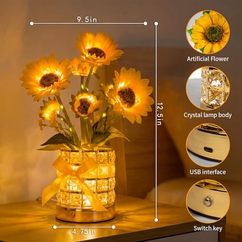 YWYWLED Sunflower LED Lamp,USB Rechargeable Touch Night Light, 3 Color Stepless Dimmable,Small Battery Flower Decor for Bedroom, Restaurant, Bar – Birthday, Mother’s Day,Wedding Gifts for Women,Mom by YWYWLED - Used condition - Image 5