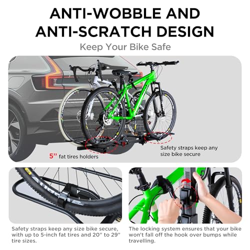 Image of Young Bike Rack for Car, 200 lbs Capacity Hitch Mount 2-Bike Rack with Lock, Heavy Duty Carrier for Fat Tire Bikes Fits SUV Truck RV Van Trailer