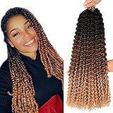 7 Packs Passion Twist Hair Braids 18 Inch Water Wave Synthetic Hair for Passion Twist Crochet Braiding Hair Goddess Locs Long Bohemian Curly (18inch, Ombre brown blonde)