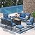 VICLLAX 8 Pieces Patio Furniture Set with 45-inch Firepit,Outdoor Furniture of 3-Seater Sofa, 4 Patio Single Sofas and Metal Top Firepit with 2 Ottomans for Backyard Deck and Garden(Blue)