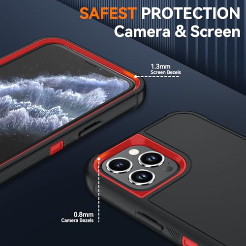 Image of SunStory Compatible with iPhone 11 Pro Max Case with HD Screen Protector, 3-Layer Heavy Duty Full-Body Cover,3 in 1 Hybrid Protective Case for iPhone 11 Pro Max 6.5 inch,BlackRed