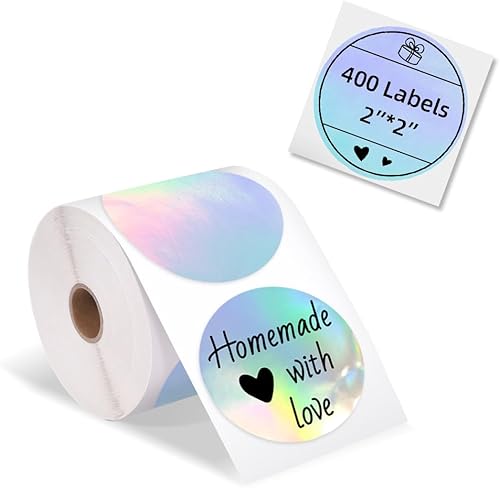 Miniatura 13 de Memoking Etiqueta térmica circular de 2 pulgadas, etiqueta adhesiva redonda autoadhesiva, etiqueta de impresora térmica directa circular para diseño