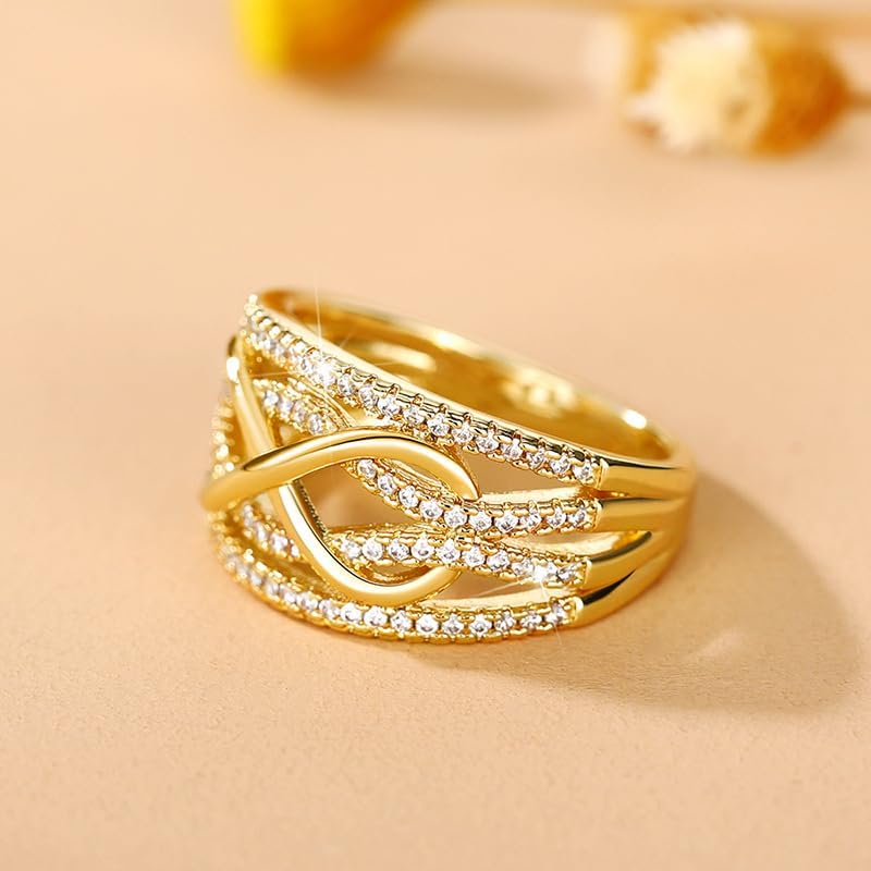 Gold Plated Infinity Knot Cubic Zirconia Promise Rings for Women, Love Twisted Rope Eternity Band Cubic Zirconia Engagement Ring Size 6-10 (6) - Image 4