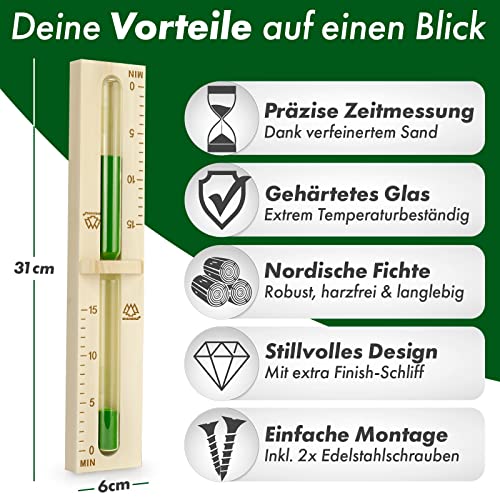 Sauna Sanduhr 15 Minuten 100% nordischer Fichte mit grüner Kontrastfarbe – Ansicht 2