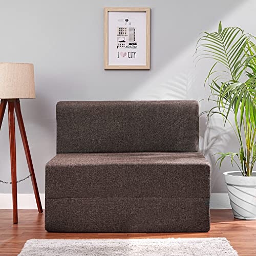 Image of Convertible Fabric Sofa Cum Bed | Foldable Double Foam & Washable Cover with Cushions | Modern Design Use Living Room & Guest Room (Coffee-Multi-Leaf, 3X6 Ft)