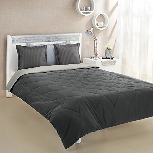Image of Amazon Brand - Solimo Microfibre Reversible Comforter, Single (Pale Grey & Steel Grey, 200 GSM) Solid 144 TC 100% Cotton Double Bedsheet with 2 Pillow Covers, Navy Blue