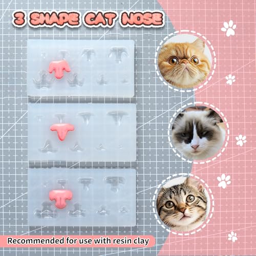Image of Nuvretk 8 Cute Silicone Molds for Needle Felting - Cat Nose Shapes for Stuffed Animals, DIY Crafts, and Accessories (Garfield)