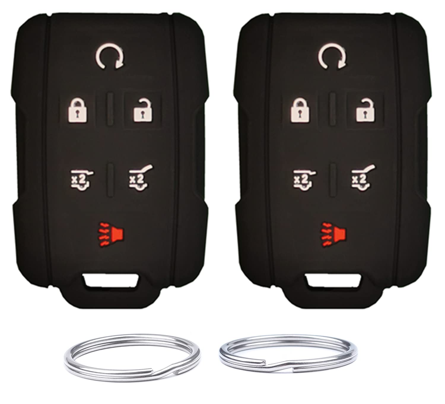 UOKEY 6 Buttons Key Fob Protector Remote Skin Cover Case Keyless fit for 2017 2016 2015 2014 GMC Yukon Chevrolet Tahoe Suburban. Part Number M3N-32337100 (Black+Black)