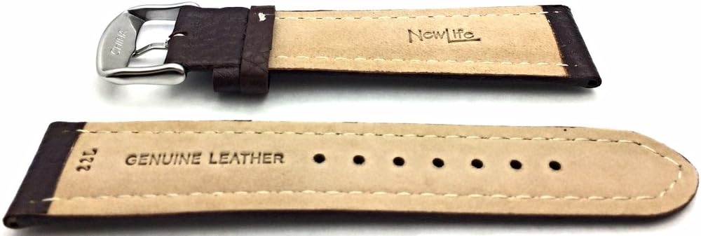 NewLife 22mm Dark Brown, Long, Genuine Leather Watchband with Stitchings | Buffalo Shrunken Grain, Medium Padded Replacement Watchstrap that brings to Any Watch (Mens Long Length)