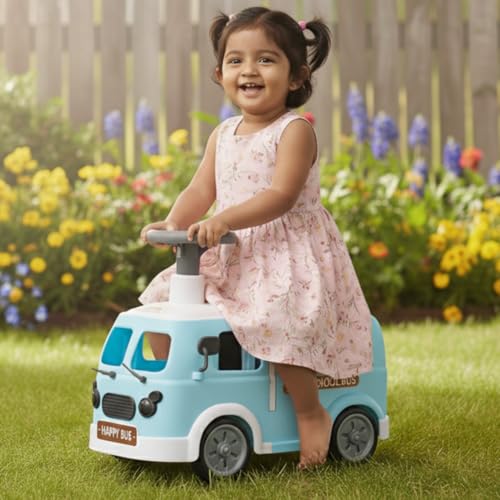 Image of Toyzone Happy Bus Ride On - Blue | Toddler Ride-on | Lights & Music | Ride-on with Easy Storage | Grip Wheels | Make in India | Indoor & Outdoor | for Kids 2+ Years