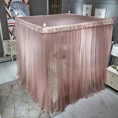 Baldachim na łóżko typu king-size, 4 narożniki, podwójna warstwa, przezroczysta siatka, idealna do dekoracji pokoju dziewczęcego, bladoniebieska, elegancka ochrona łóżka.