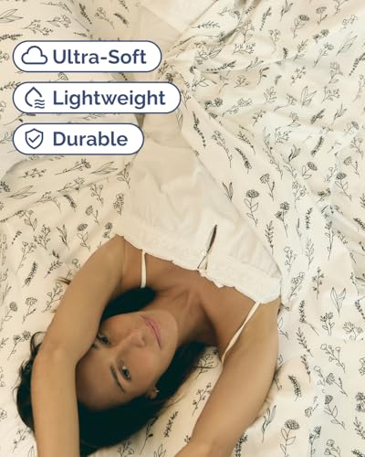 Image of Split King 5 Piece Floral Sheet Set - Soft, Breathable & Cooling - Plants | 1 Flat, 2 Fitted & 2 Pillowcases w / Deep Pockets, Boho Botanical Floral Bedding, Breathable & Cooling, Wrinkle & Fade Free