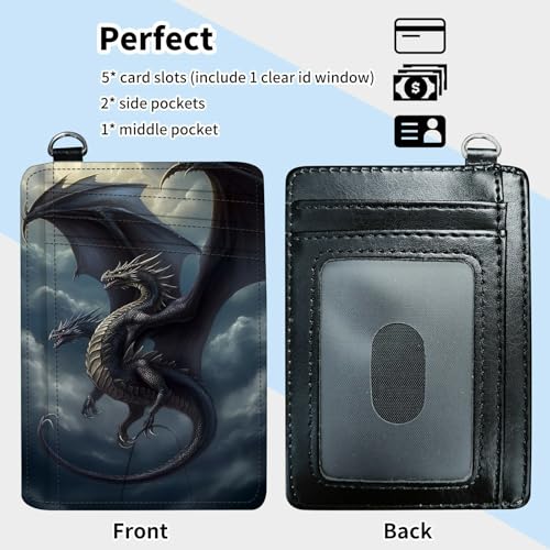 Slim Minimalist Wallet for Men & Women [ Wrist Strap ] Credit Card Holder Wallets RFID Blocking PU Leather Front Pocket Small Card Cases Sleeves with ID Window, Dragon4