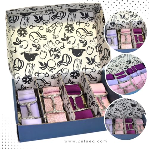 Kids 4pc Gift Set -1.5 inch Equestrian Belt for Horseback Riding with Rhinestone Silver Bit Buckle- pink, sparkling pink, lavender, fuchsia, girls, perfect for breeches3