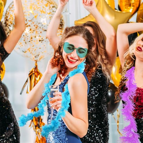 GWAWG Bunte Boas mit 6 rahmenlosen Sonnenbrillen, künstliche, flauschige Boas für Damen, 1,8 m lange Boas für Party, Karneval, Halloween