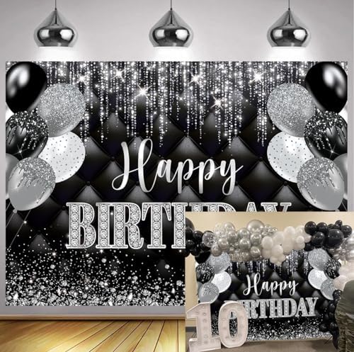 YRIOWMI 7x5ft Happy Birthday Backdrop Banner - Black And Gold Party Decor For Birthdays & Celebrations - View #6